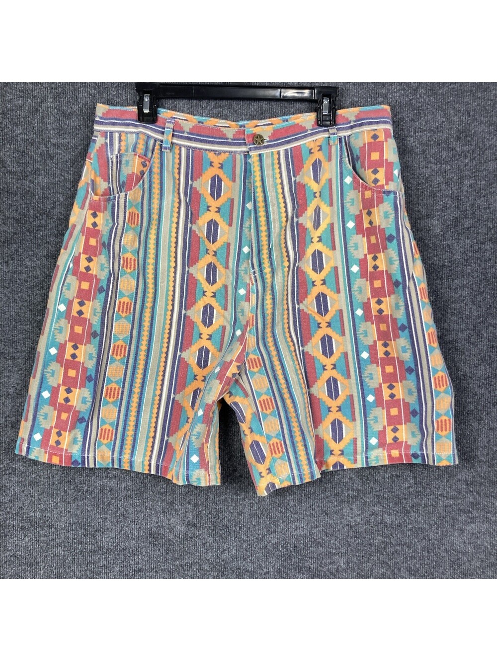 Pearl River Clothing Co Women Size 36/22W Aztec Design Denim Jean Shorts Vintage